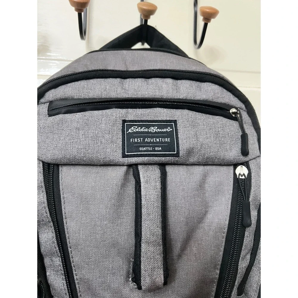 Eddie Bauer First Adventure Diaper Backpack Grey Black Insulated Pocket